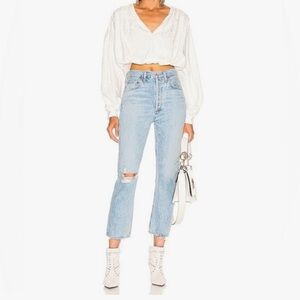 AGOLDE Jeans Riley High Rise Straight Crop in Shatter Size 32 Distressed Raw Hem